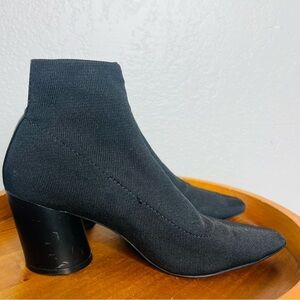 MNG Black Fabric Round Toe Pull On Block Heel Ankle Booties Women’s 37